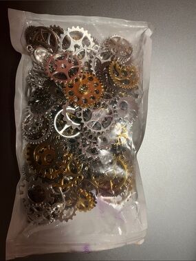 Assorted Metal Gear Charms - Gold & Silver Decorative Mix